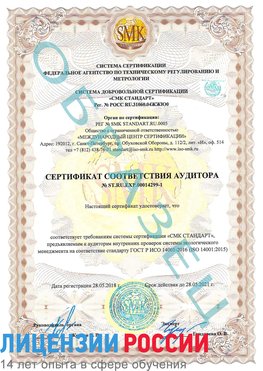 Образец сертификата соответствия аудитора №ST.RU.EXP.00014299-1 Ухта Сертификат ISO 14001